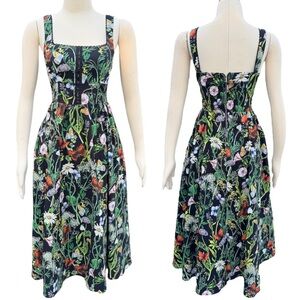 Avec Les Villes Butterfly Floral Print Square Neckline Corset Fit & Flare Dress
